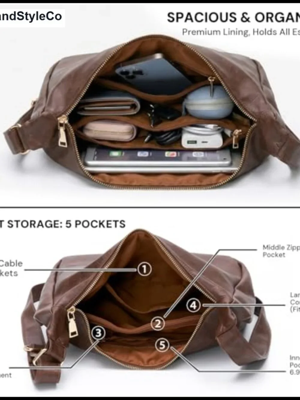 Hobo Shoulder Bag Soft Vegan Leather Slouchy Everyday Purse Adjustable Crossbody